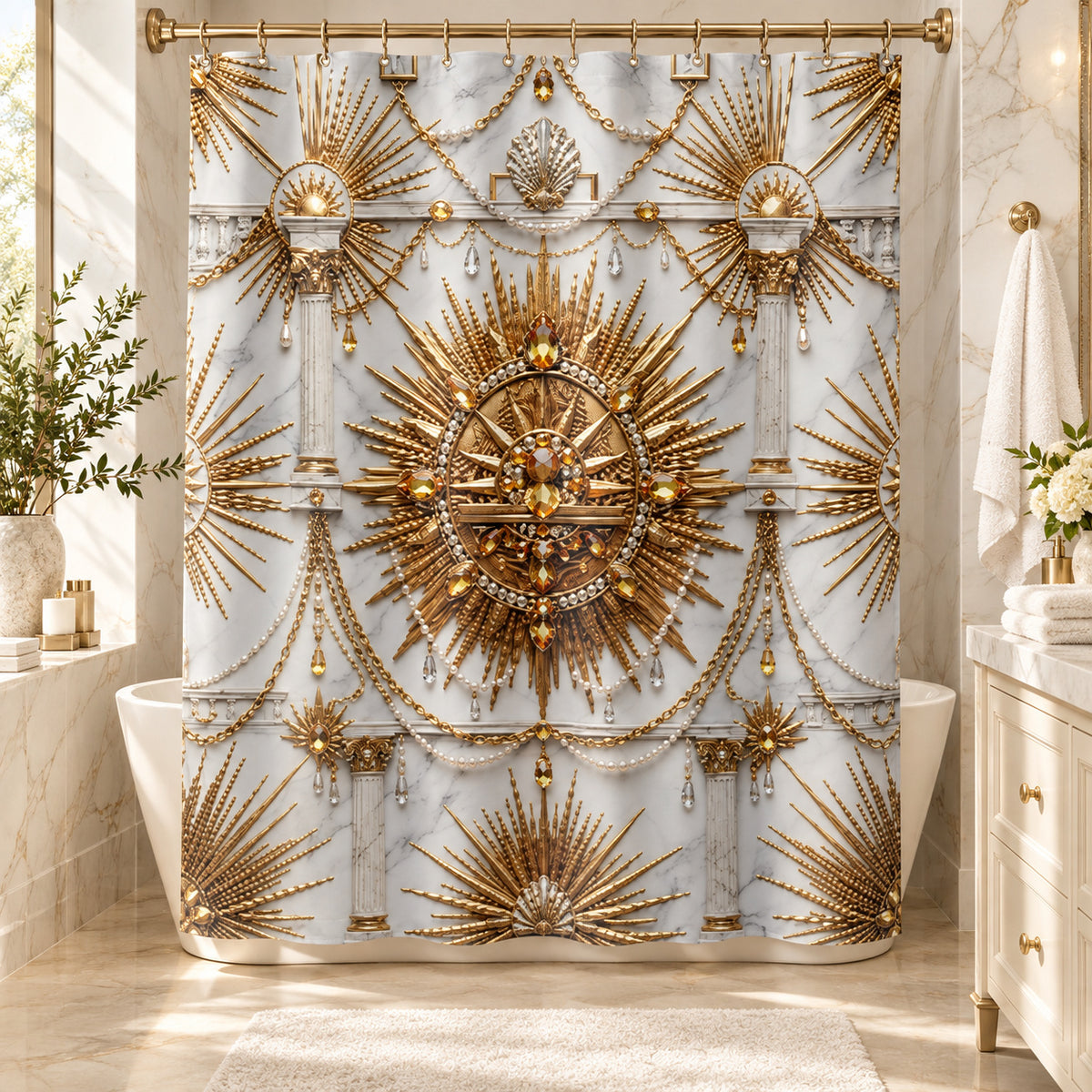 Ornate Gold Sunburst Shower Curtain